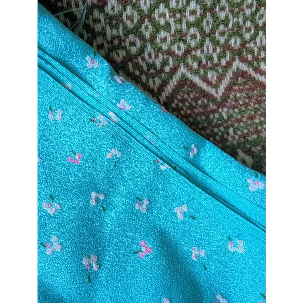 Vintage flocked poly crepe fabric in seafoam green 1.5 yards vintage 70s 80s